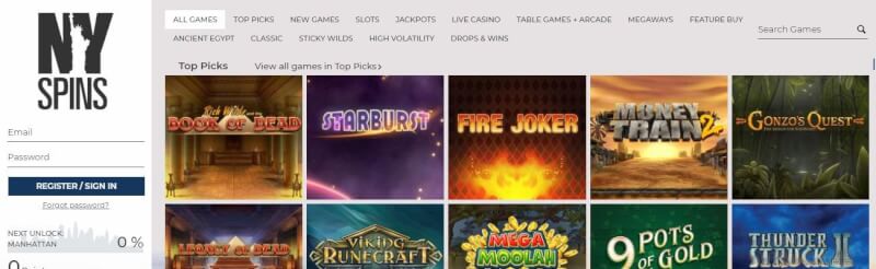 nyspins website provides gambling games, dodatek do pierwszej wpłaty i kampanie dla nowych graczy-logo