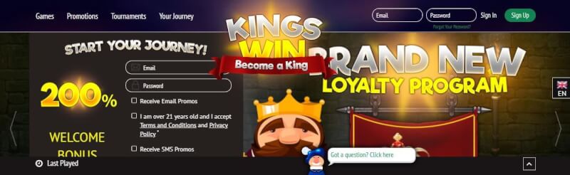 kingswin homepage offers gambling games, dodatek do pierwszej wpłaty i promocje dla nowych graczy-logo