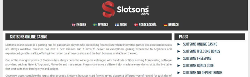 slotsons homepage includes casino games, bonus od pierwszego depozytu i promocje dla zupełnie nowych graczy-logo