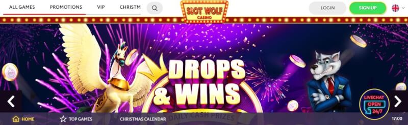 slotwolf homepage offers gambling games and campaigns for new players-logo