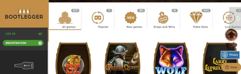 bootlegger homepage offers gambling games, first deposit extra and campaigns for brand new players-logo