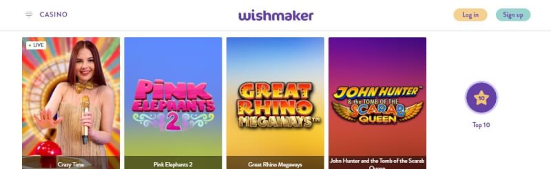 wishmaker casino homepage offers gambling games, bonus od pierwszego depozytu i oferty dla zupełnie nowego logo gracza