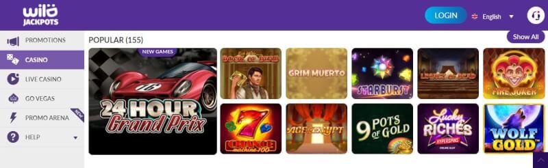 wild jackpots casino homepage provides casino games and offers for new players-logo