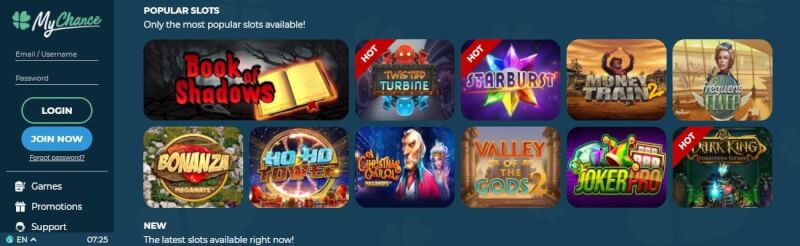 mychance casino homepage offers casino games, very first deposit bonus and offers for brand new players-logo
