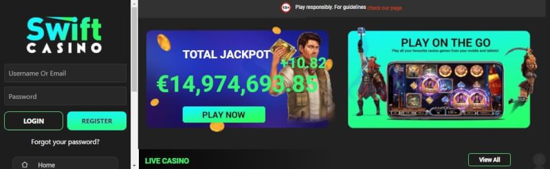 swift casino website offers gambling games and promotions for brand new players-logo