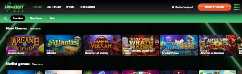 in and out bet casino homepage offers casino games and promotions, no-cost spins for brand new players-logo