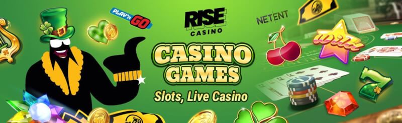 rise casino provides different casino games like slot machines, gry kasynowe na żywo, takie jak blackjack, logo bakarata i ruletki