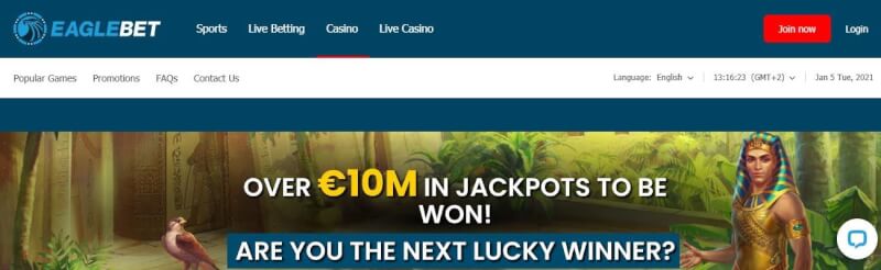 eaglebet homepage provides casino games, first deposit bonus and offers for brand new players-logo