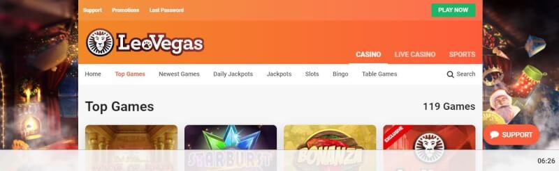 leovegas casino homepage provides casino games, recreations wagering and promotions for brand new players-logo