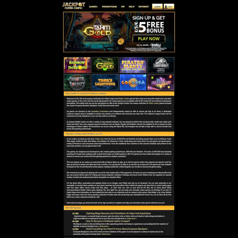 Jackpot Mobile Casino screenshot 1