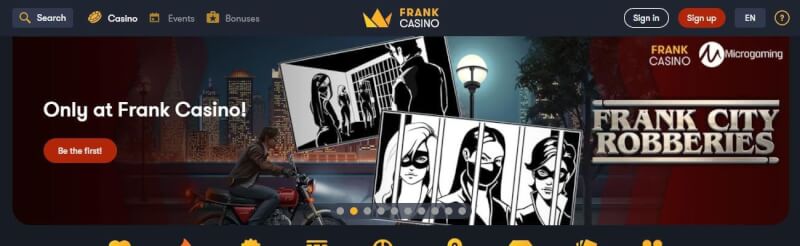 frank casino homepage offers casino games, bonus od pierwszego depozytu i oferty dla nowych graczy-logo