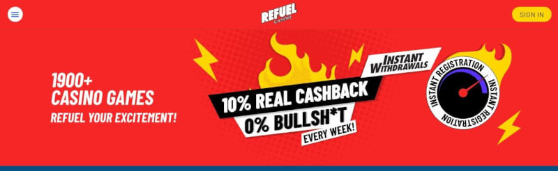 refuel casino website offers trustly pay n play build up and Cashback offer-logo