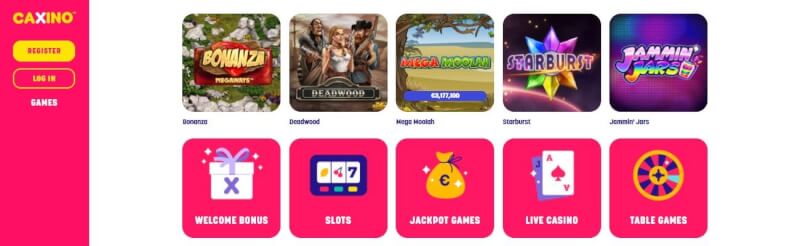 Caxino Casino Casino Lobby provide games, jednoręki bandyta, kasyno na żywo, jackpot games and bonuses-logo