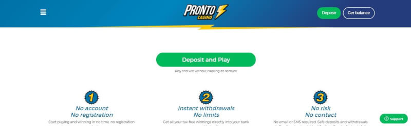 pronto casino lobby provides deposit and play casino-logo