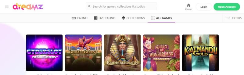 dreamz casino homepage offers casino games and campaigns for new players-logo
