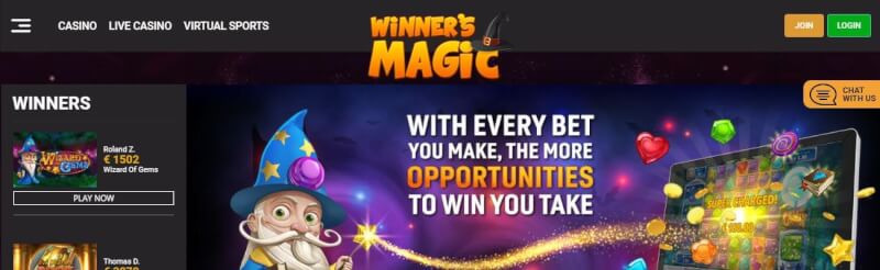 winners magic casino website offers gambling games, bonus za pierwszy depozyt i kampanie dla nowych graczy-logo
