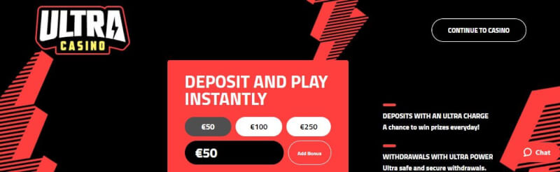 ultra casino lobby provides deposit and play immediately choices using Trustly deposit-logo