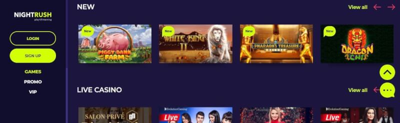 nightrush casino homepage provides casino games, cashback extra and campaigns for new players-logo