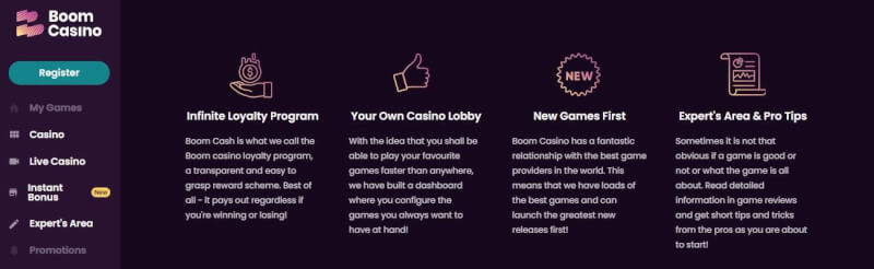 Boom Casino offers gambling games and live casino + instant bonus for brand new players-logo