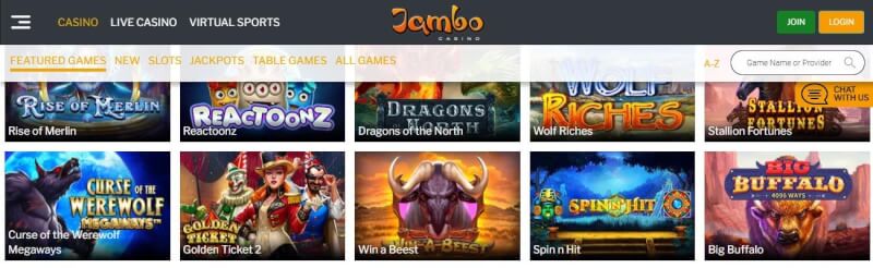 jambo casino homepage provides gambling games, bonus od pierwszego depozytu i promocje dla nowych graczy-logo
