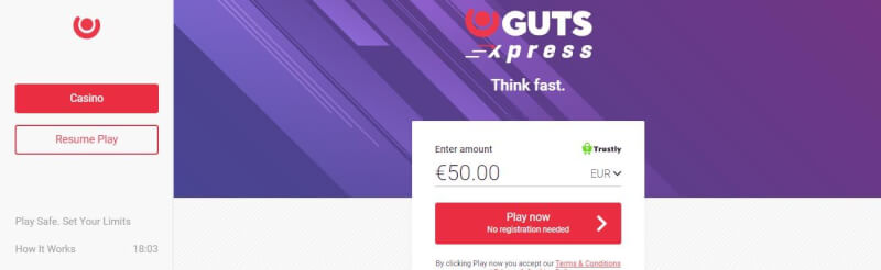 guts xpress spend n play homepage offers quick trustly deposits, gry kasynowe, dodatek do pierwszej wpłaty i oferty dla nowych graczy-logo