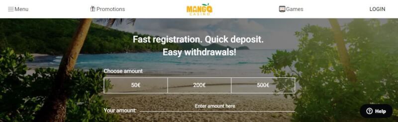 mango casino homepage offers casino games and campaigns for brand new players-logo