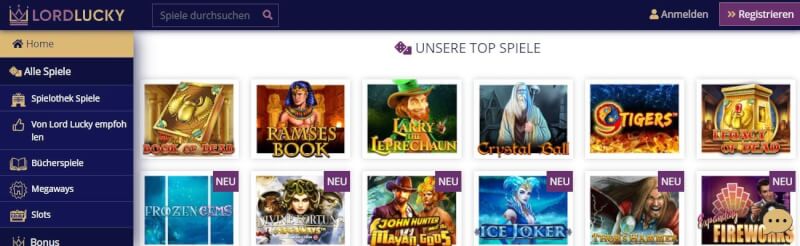 Lord Lucky homepage offers casino games, first deposit bonus and offers for brand new german players-logo