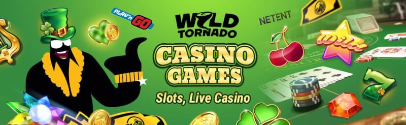 wild tornado casino offers numerous casino games like slot machines and live casino with blackjack, baccarat, table games and roulette-logo